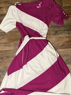 Vintage 70s 80s Doo Dads Colorblock Dress Pink White •Size Jr11/12•